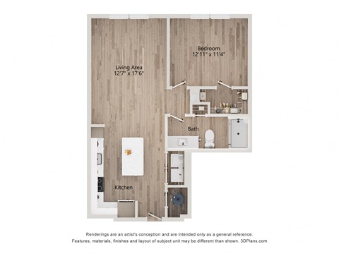Floor plan for 1 bed, 1 bath, 792 sqft