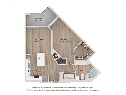 Floor plan for 1 bed, 1 bath, 794 sqft
