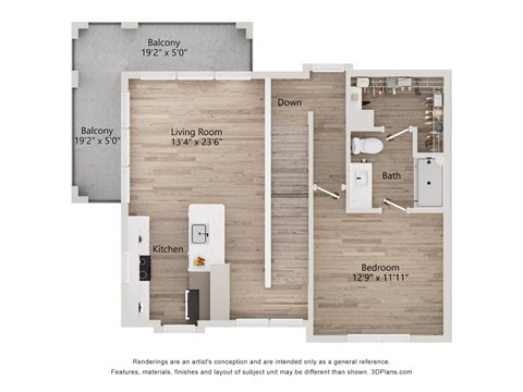 Floor plan for 2 beds, 2 baths, 1266 sqft