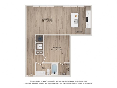 Floor plan for 1 bed, 1 bath, 852 sqft