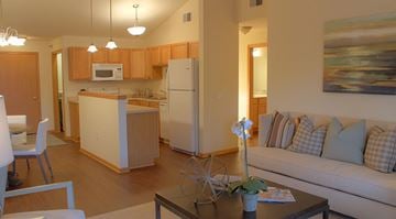 Madison apartment for rent - A modern kitchen with a dining table and chairs.