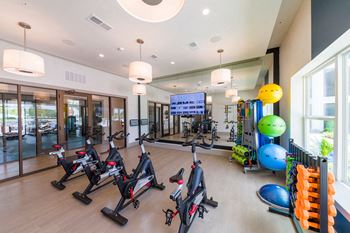 Fitness center with spin bikes and exercise equipment