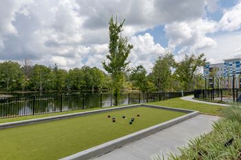 Bocce ball court with lake view