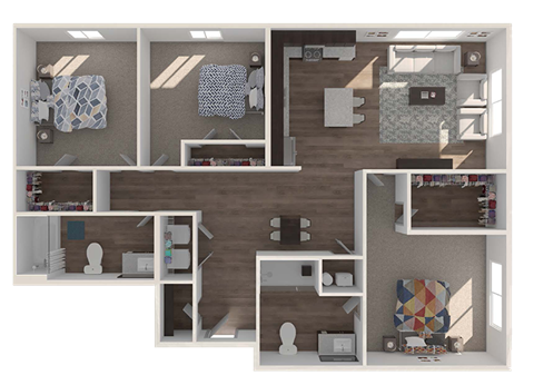Floor plan for 3 beds, 2 baths, 1188 sqft