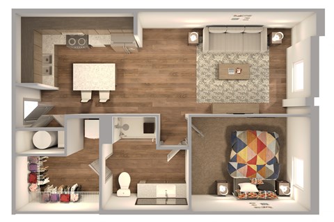 Floor plan for 1 bed, 1 bath, 828 sqft