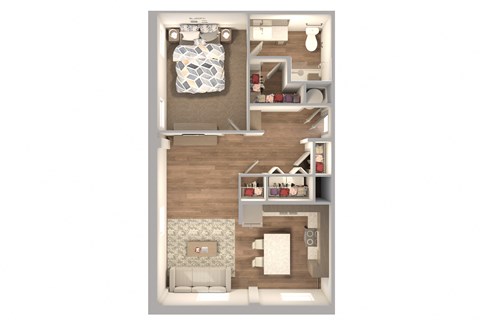 Floor plan for 1 bed, 1 bath, 839 sqft