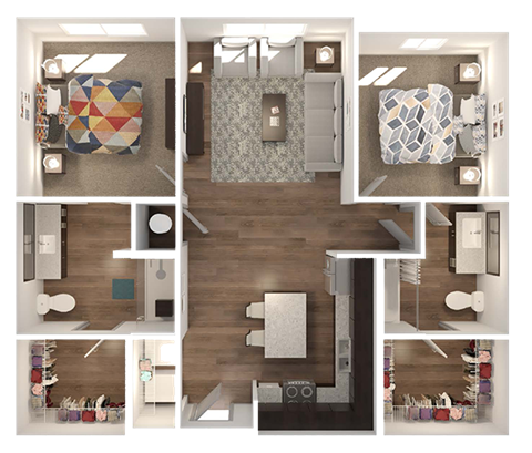 Floor plan for 2 beds, 2 baths, 972 sqft