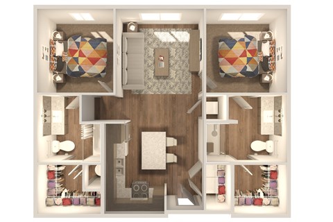 Floor plan for 2 beds, 2 baths, 948 sqft