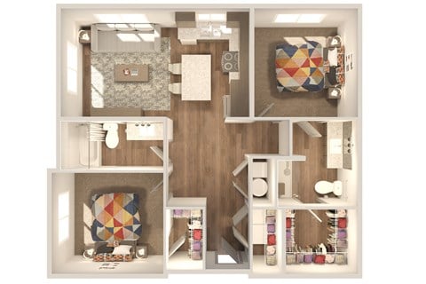 Floor plan for 2 beds, 2 baths, 1002 sqft