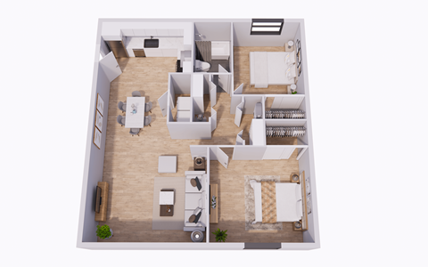 Floor plan for 2 beds, 1 bath, 900 sqft