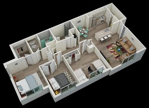 Floor plan for 3 beds, 2 baths, 1230 sqft