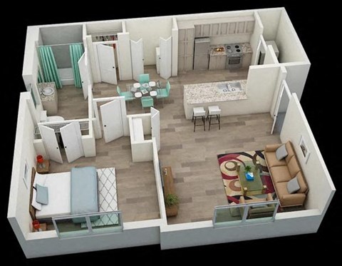 Floor plan for 1 bed, 1 bath, 760 sqft