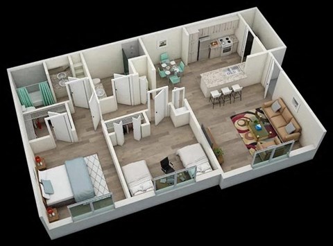Floor plan for 2 beds, 2 baths, 1053 sqft