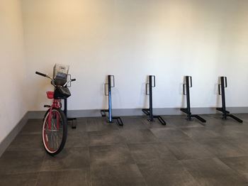 Bike storage area with repair stations