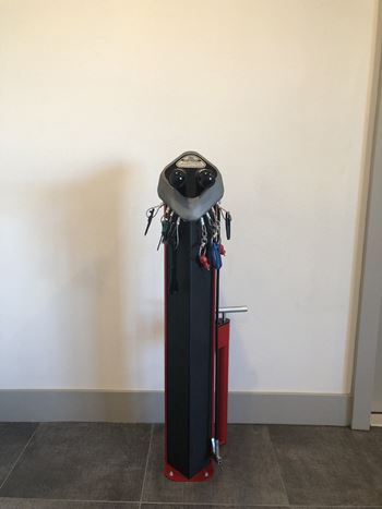 Residential bike pump station with repair tools