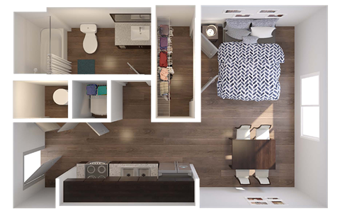 Floor plan for studio, 1 bath, 476 sqft