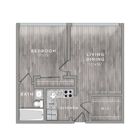 Floor plan for 1 bed, 1 bath, 530 sqft
