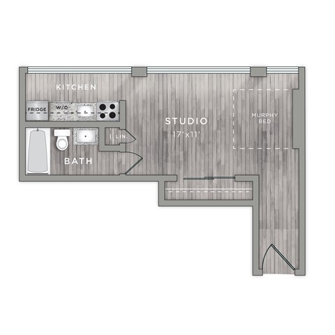 Floor plan for studio, 1 bath, 336 sqft