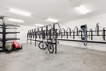 Bicycle storage room with wall mounted racks