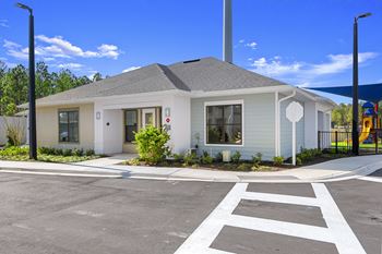 Modern single story home with covered entrance