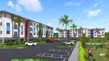 Marathon apartment for rent - a rendering of a parking lot in front of an apartment building
