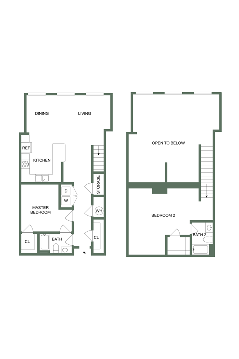 Floor plan for 2 beds, 2 baths, 1407 sqft