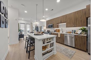 Quartz countertops with subway tile backsplash