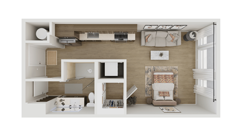 Floor plan for studio, 1 bath, 512 sqft