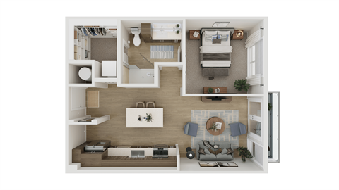 Floor plan for 1 bed, 1 bath, 702 sqft