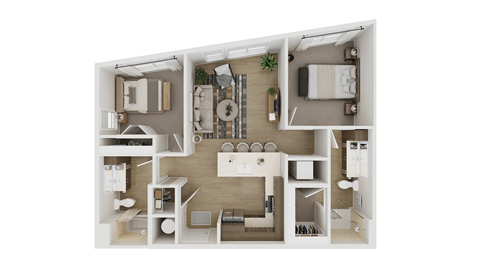 Floor plan for 2 beds, 2 baths, 1127 sqft