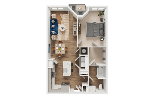 Floor plan for 1 bed, 1 bath, 787 sqft