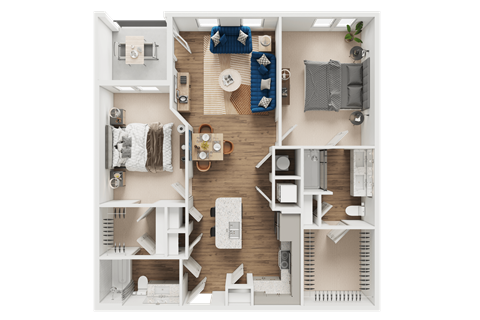 Floor plan for 2 beds, 2 baths, 1058 sqft