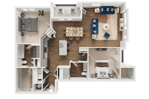 Floor plan for 2 beds, 2 baths, 1374 sqft