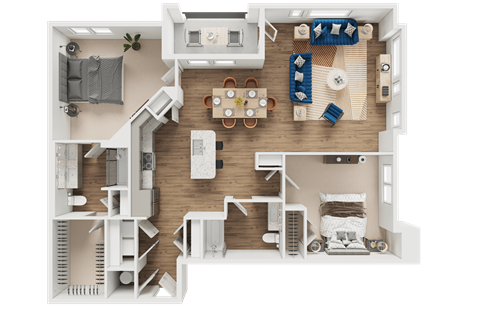 Floor plan for 2 beds, 2 baths, 1374 sqft