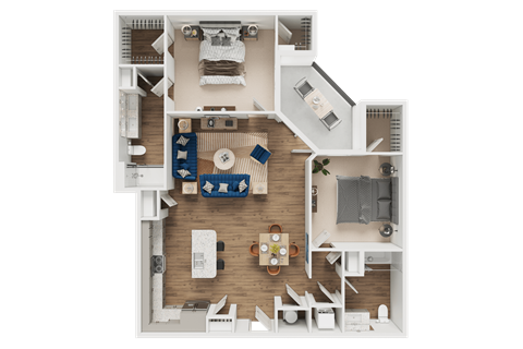 Floor plan for 2 beds, 2 baths, 1205 sqft
