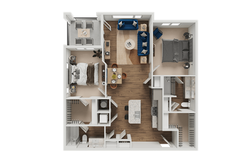 Floor plan for 2 beds, 2 baths, 1072 sqft