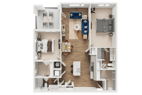 Floor plan for 2 beds, 2 baths, 1149 sqft