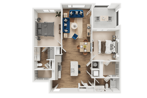 Floor plan for 2 beds, 2 baths, 1149 sqft
