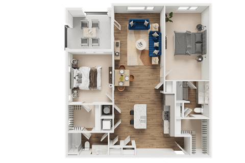 Floor plan for 2 beds, 2 baths, 1168 sqft