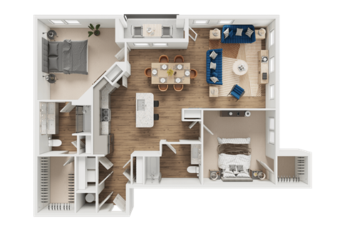Floor plan for 2 beds, 2 baths, 1294 sqft