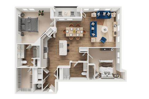 Floor plan for 2 beds, 2 baths, 1294 sqft