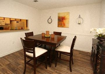 Columbia apartment for rent - A dining room with a wooden table and chairs.