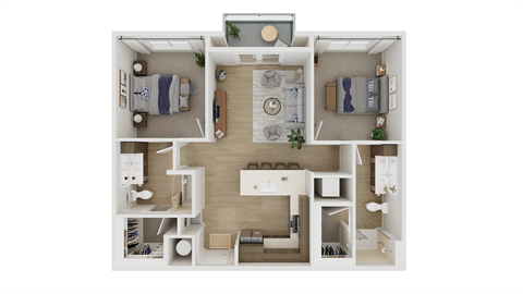 Floor plan for 2 beds, 2 baths, 1085 sqft