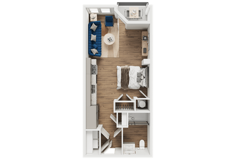 Floor plan for studio, 1 bath, 495 sqft