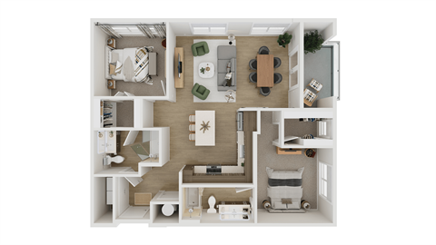 Floor plan for 2 beds, 2 baths, 1137 sqft