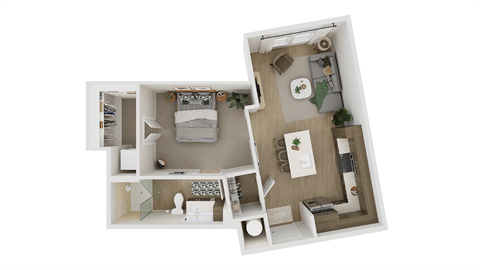 Floor plan for 1 bed, 1 bath, 685 sqft