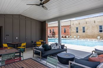 Living room with pool view