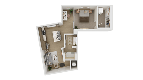 Floor plan for 1 bed, 1 bath, 782 sqft