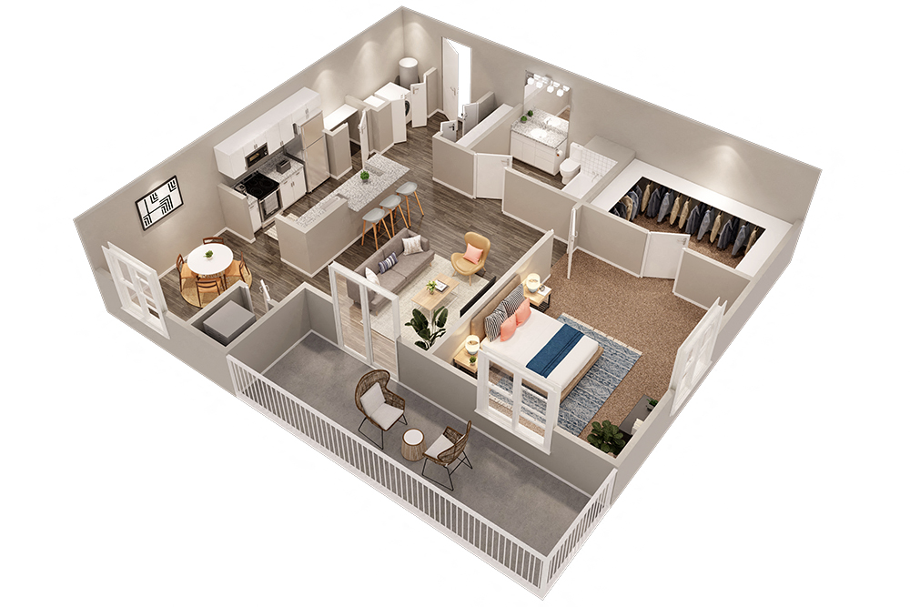 Floor plan for 1 bed, 1 bath, 862 sqft