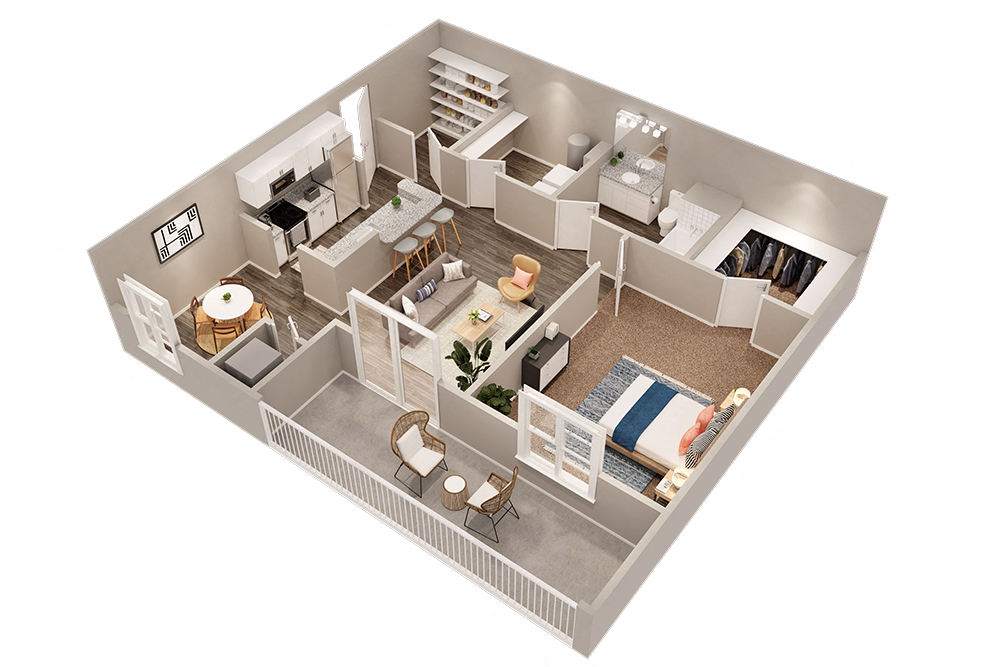 Floor plan for 1 bed, 1 bath, 860 sqft